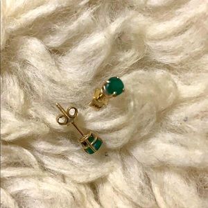 Real Tiny Emerald and Gold Earrings
